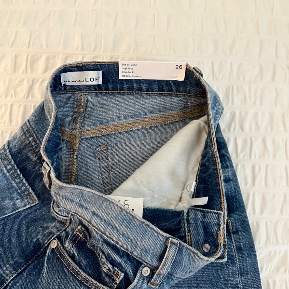NWT LOFT Striped Straight Leg Jeans - Picture 8 of 13